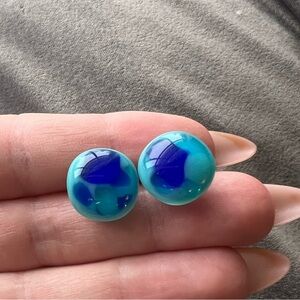 Blue Marbled Stud Earrings